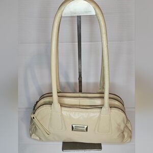 Latico Cream Leather Triple-Zip Shoulder Bag,Soft Pebbled Leather,